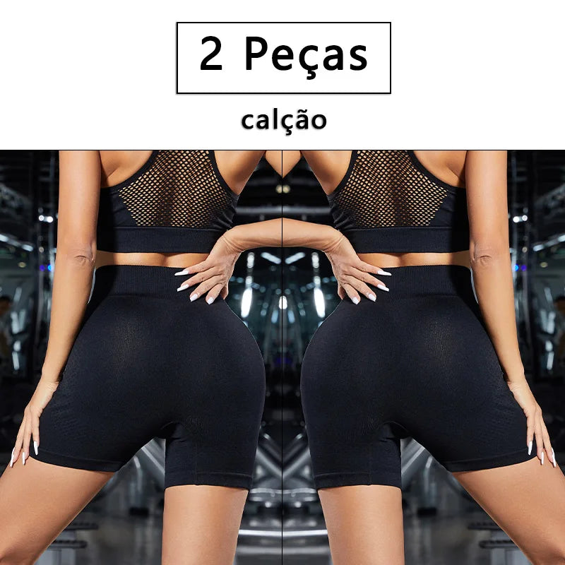 2 Peças, Calças Femininas de Ioga Com Controle de Barriga E bumbum, Cintura Alta, Leggings de Corrida, Shorts de Treino