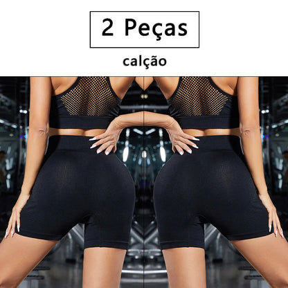2 Peças, Calças Femininas de Ioga Com Controle de Barriga E bumbum, Cintura Alta, Leggings de Corrida, Shorts de Treino