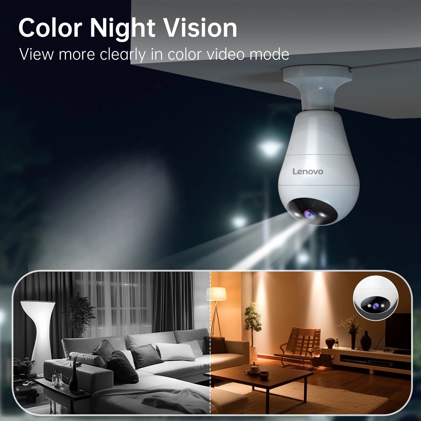 Lenovo 3mp e27 lâmpada ip wifi câmera de vigilância de vídeo interna cor noite ai rastreamento casa inteligente monitor do bebê câmera cctv