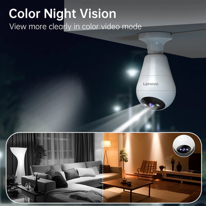 Lenovo 3mp e27 lâmpada ip wifi câmera de vigilância de vídeo interna cor noite ai rastreamento casa inteligente monitor do bebê câmera cctv