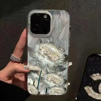 Cinco lótus dourado padrão caso de telefone para iphone 11 13 14 15 16 pro max 7 8 14 15 plus xs max xr 16e pena textura capa dura