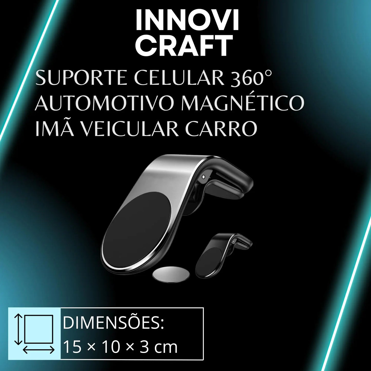 Suporte Magnético para Celular no Carro com Rotação 360°, Base Antiderrapante e Ímã Forte para Todos os Smartphones
