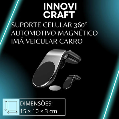 Suporte Magnético para Celular no Carro com Rotação 360°, Base Antiderrapante e Ímã Forte para Todos os Smartphones