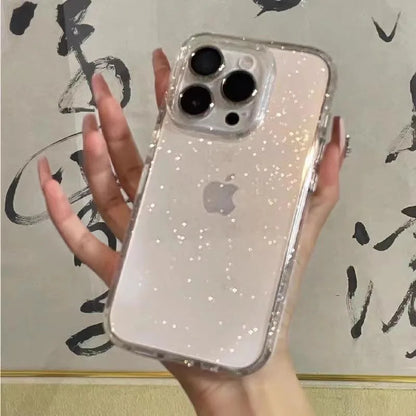 Luxo bling glitter claro caso de telefone para iphone 11 12 13 14 15 16 17 pro xr xs max mini plus à prova de choque macio transparente capa