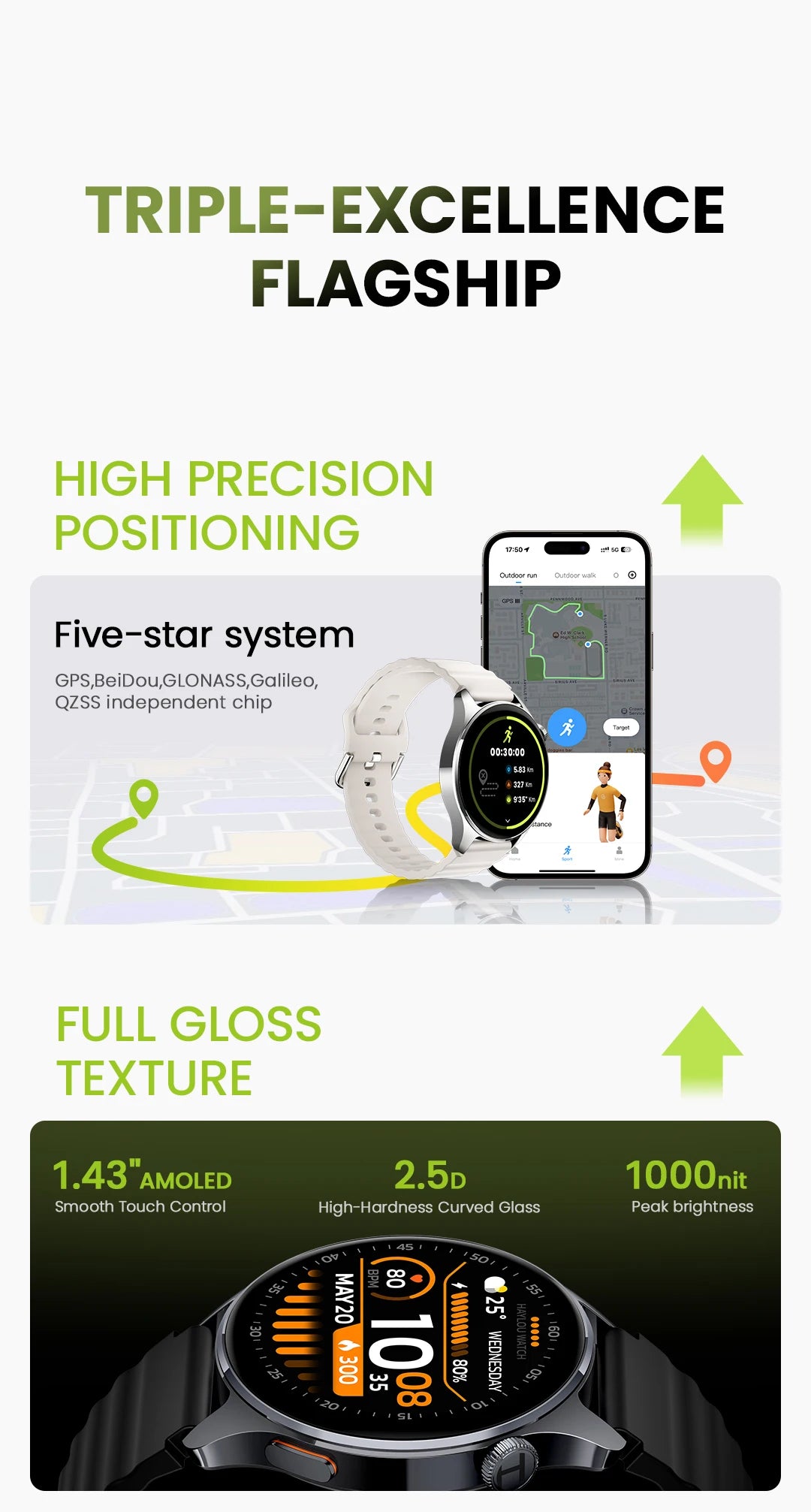 Relógio HAYLOU 4S GPS Smartwatch com Tela HD AMOLED de 1.43”, Posicionamento GPS por 5 Satélites, 120+ Modos de Treino, Relógio Inteligente para Fitness