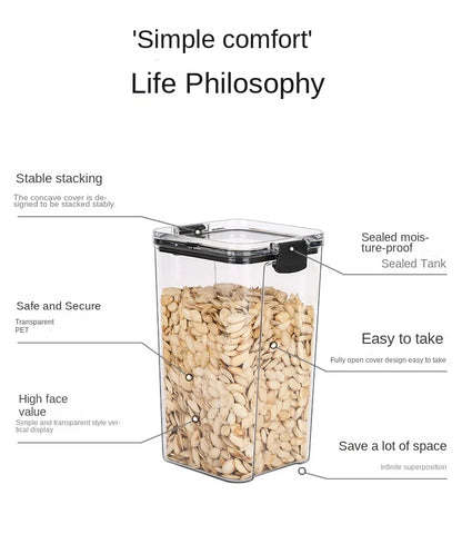 Frasco de armazenamento de alimentos selado transparente Organizador de cozinha de plástico Tanque Multigrain Frascos selados secos empilháveis Conjunto de 5pcs