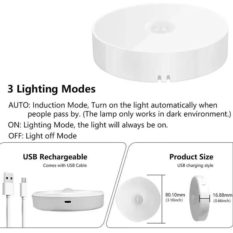 2 ~ 6 pacote sensor de movimento led night light usb recarregável 3 cores noite lâmpada armário guarda-roupa escada sem fio luz do armário