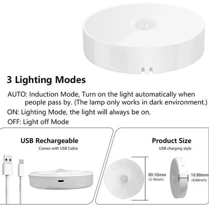 2 ~ 6 pacote sensor de movimento led night light usb recarregável 3 cores noite lâmpada armário guarda-roupa escada sem fio luz do armário