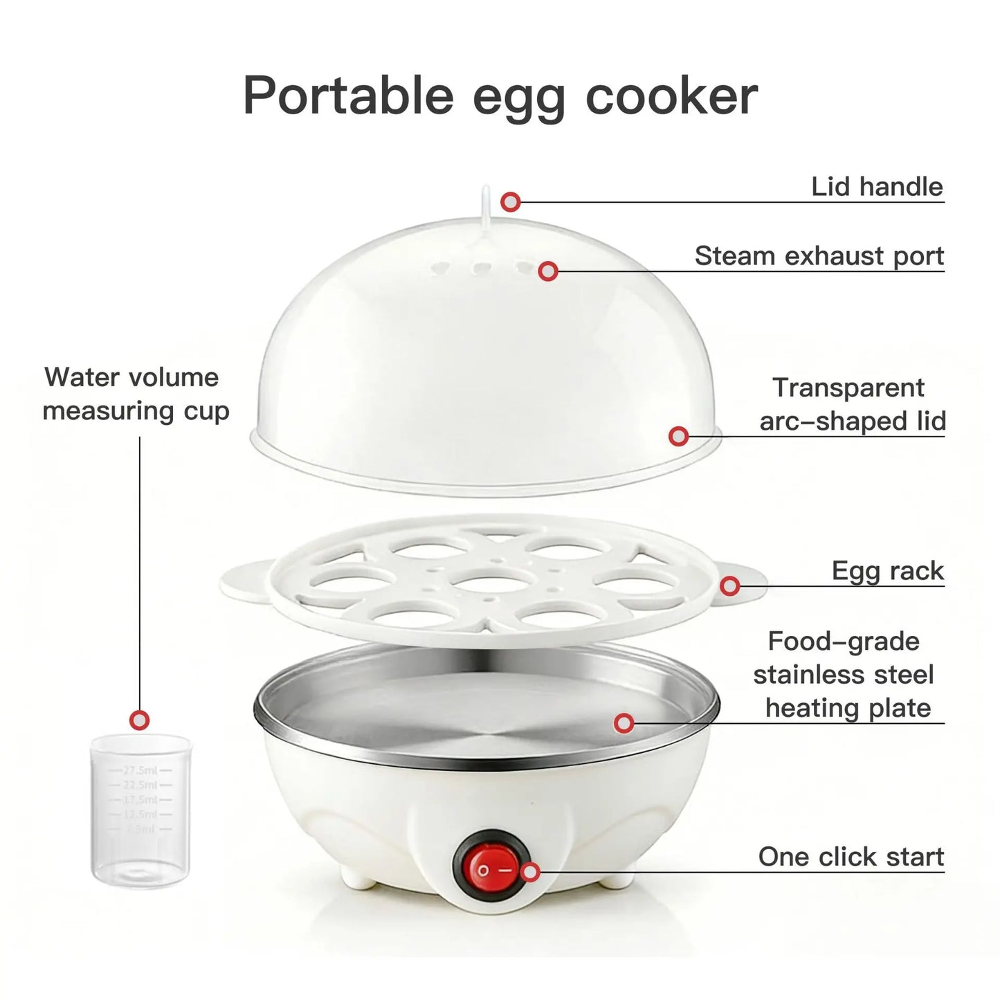 Panela Elétrica Cozedora de Ovos com Vaporizador, Proteção Anti-Queima a Seco, Desligamento Automático, Essencial para o Café da Manhã