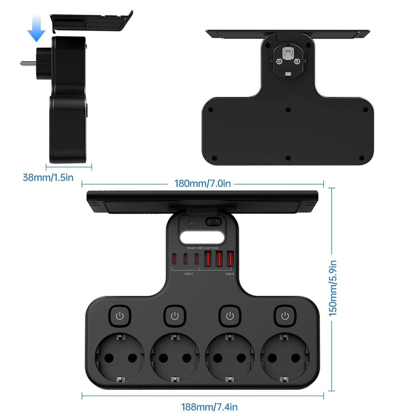 4000w ue plug power strip tomada multifuncional inteligente luz noturna interruptor independente tomada padrão europeu com portas usb c