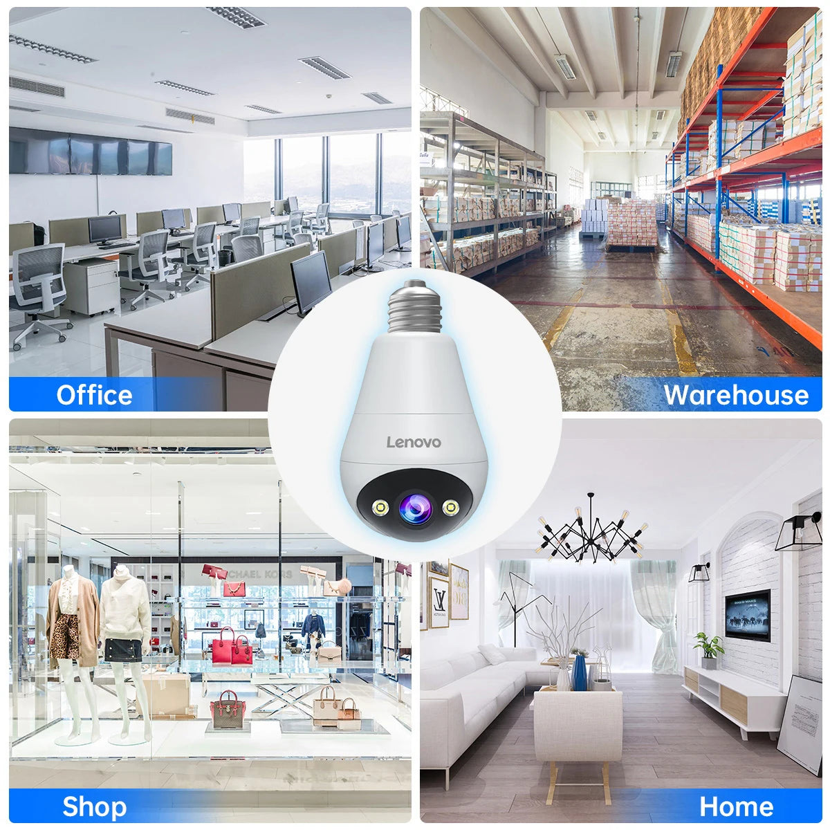 Lenovo 3mp e27 lâmpada ip wifi câmera de vigilância de vídeo interna cor noite ai rastreamento casa inteligente monitor do bebê câmera cctv