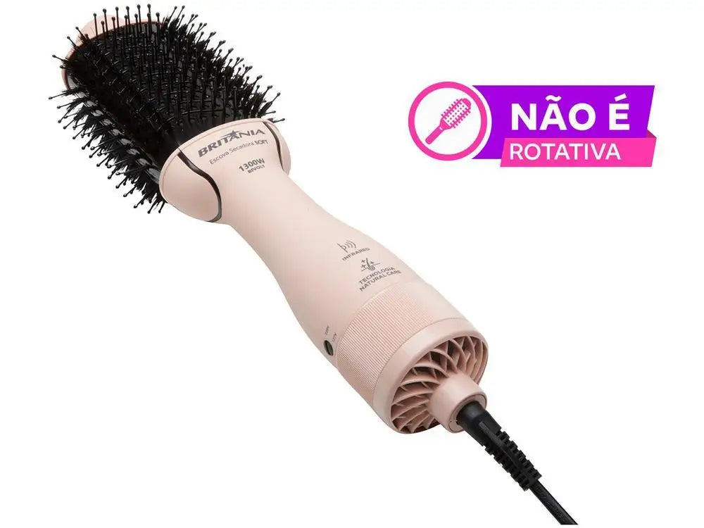 Escova Secadora Britânia 1300W Luz Infrared Cerâmica Íons Turmalina 2 Velocidades Soft BEC07R - Bivolt