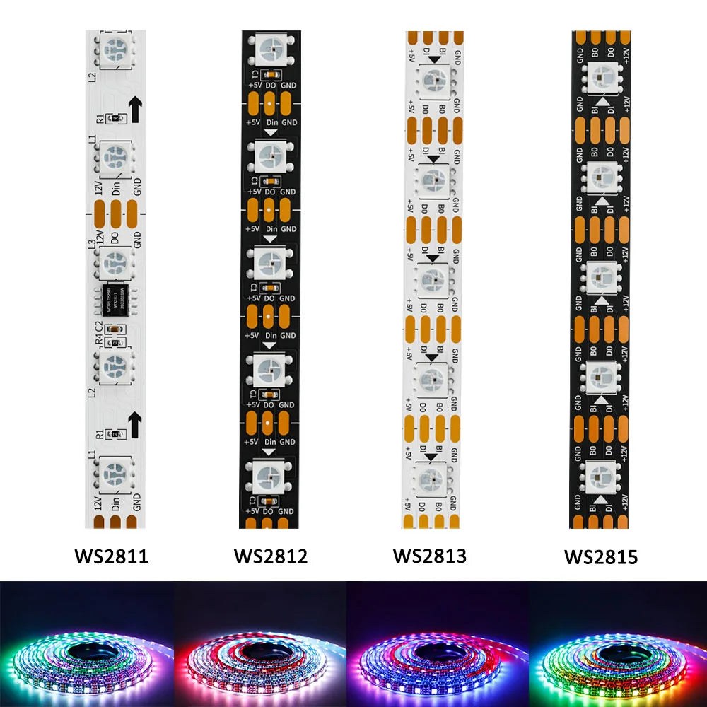 Ws2811 ws2812b ws2813 ws2815 30/60/144 pixels/leds/m 5050 rgbic tira led inteligente ws2812 luz ic endereçável individualmente dc5v/12v