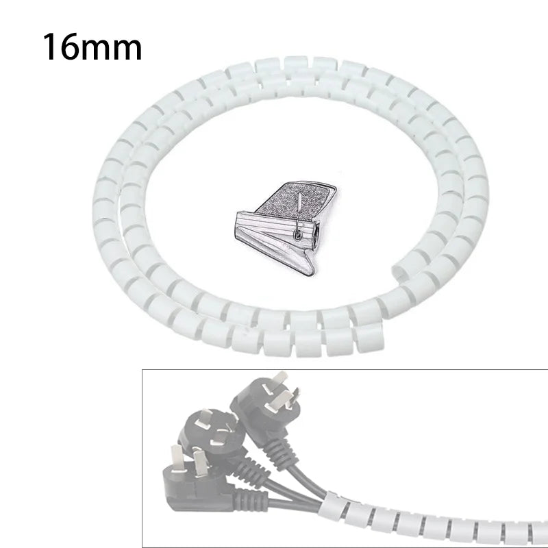 Protetor de capa de cabo, 2m, 8/10/16/22mm, organizador de mesa, cabo de computador, tubo de mordida, clipe, ferramentas de gerenciamento, enrolador espiral