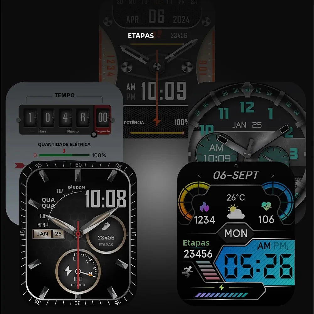 Relógio Inteligente Eletrônico com Chamada BT, Monitor de Frequência Cardíaca, Smartwatch, Rastreador de Fitness, Relógios Esportivos à Prova d'Água para Homens e Mulheres Android 2026