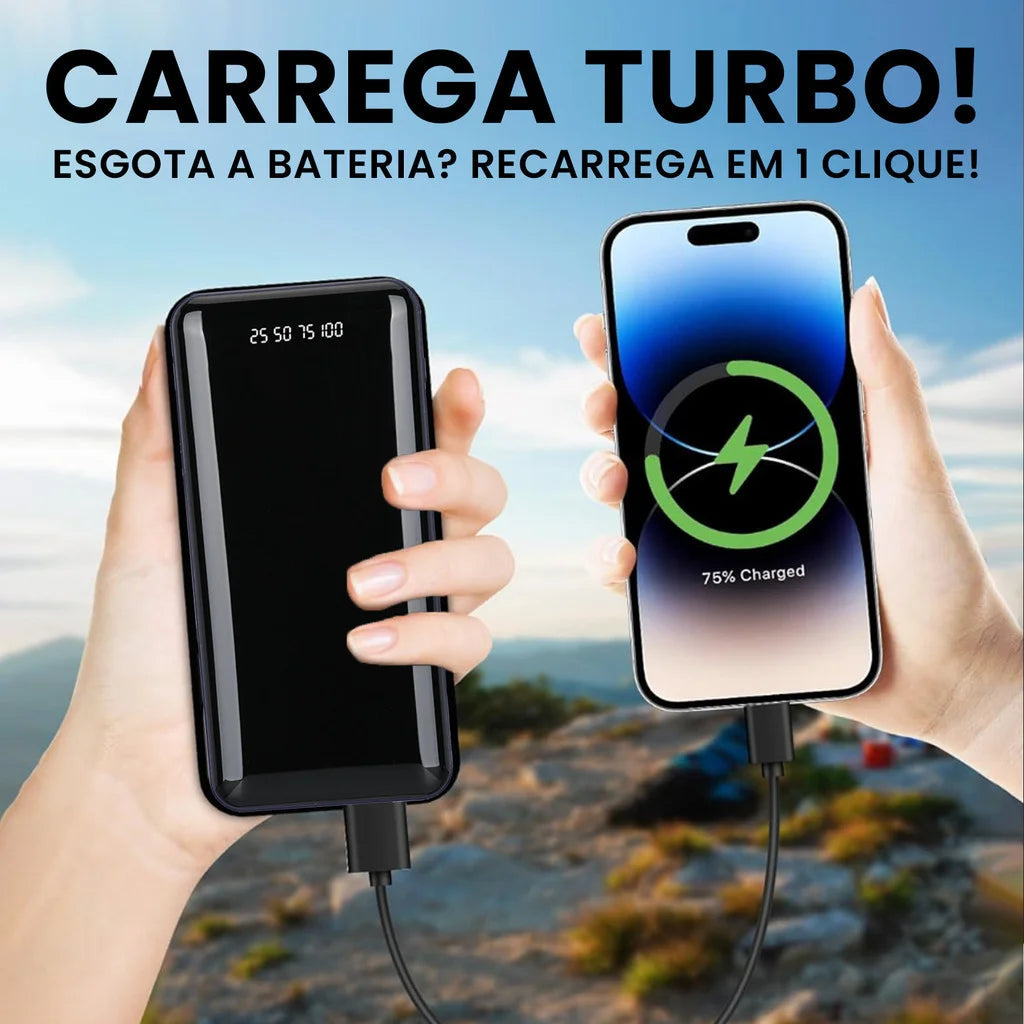 Power Bank 20000mAh com Lanterna LED de Alta Capacidade Recarregável Portátil Ideal para Camping, Emergências e Celular