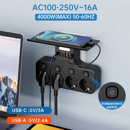 4000w ue plug power strip tomada multifuncional inteligente luz noturna interruptor independente tomada padrão europeu com portas usb c