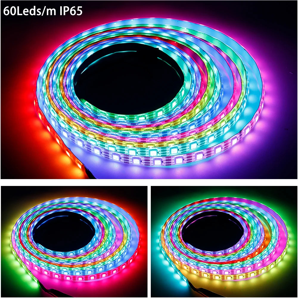 Ws2811 ws2812b ws2813 ws2815 30/60/144 pixels/leds/m 5050 rgbic tira led inteligente ws2812 luz ic endereçável individualmente dc5v/12v