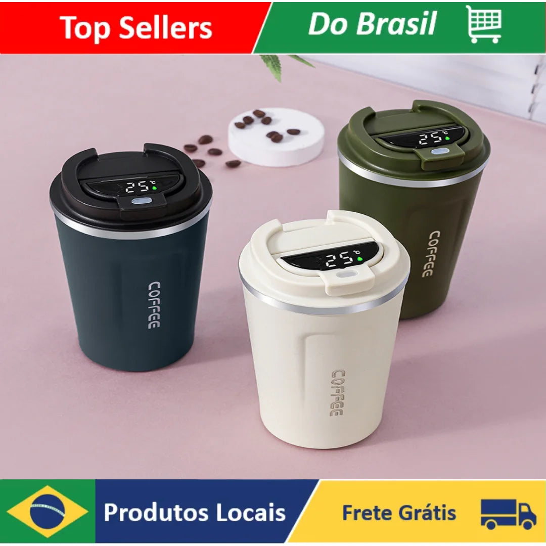 Copo Térmico Portátil de Aço Inoxidável com Medição Inteligente de Temperatura, Garrafa Térmica Isolada para Bebidas Quentes