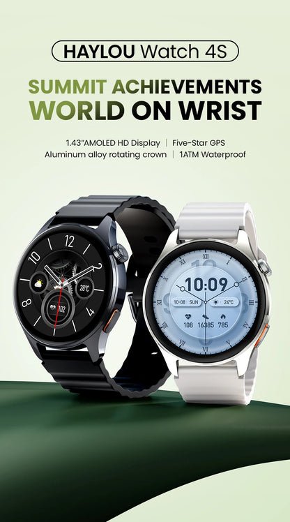 Relógio HAYLOU 4S GPS Smartwatch com Tela HD AMOLED de 1.43”, Posicionamento GPS por 5 Satélites, 120+ Modos de Treino, Relógio Inteligente para Fitness