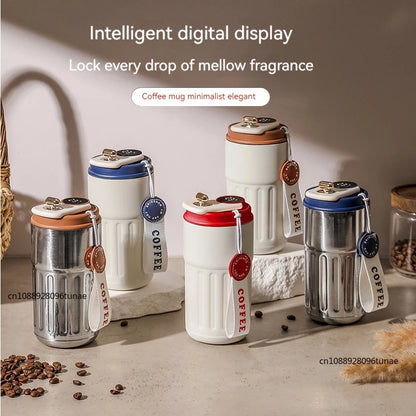 Copo de café com display digital inteligente de temperatura LED Garrafa térmica de aço inoxidável mantém frio e calor caneca térmica copo esportivo