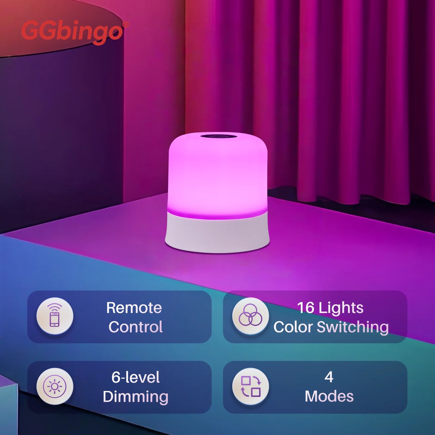 Ggbingo toque luz da noite recarregável controle remoto luz da noite rgb regulável candeeiro de mesa luz ambiente para o quarto sala estar