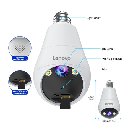 Lenovo 3mp e27 lâmpada ip wifi câmera de vigilância de vídeo interna cor noite ai rastreamento casa inteligente monitor do bebê câmera cctv