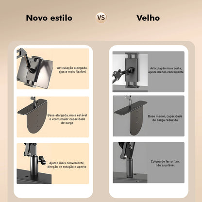 Suporte de Braço Metálico Articulado para Cabeceira - Ajuste 360°, Compatível com Celular e Tablet, Fácil Instalação, Coibeu