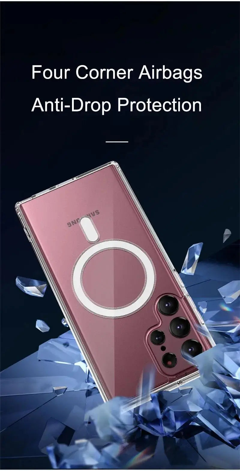 Moda clara magnética magsafe caso de carga sem fio para samsung galaxy s25 s24 s23 s22 s21 s20 plus fe ultra casos anti-queda