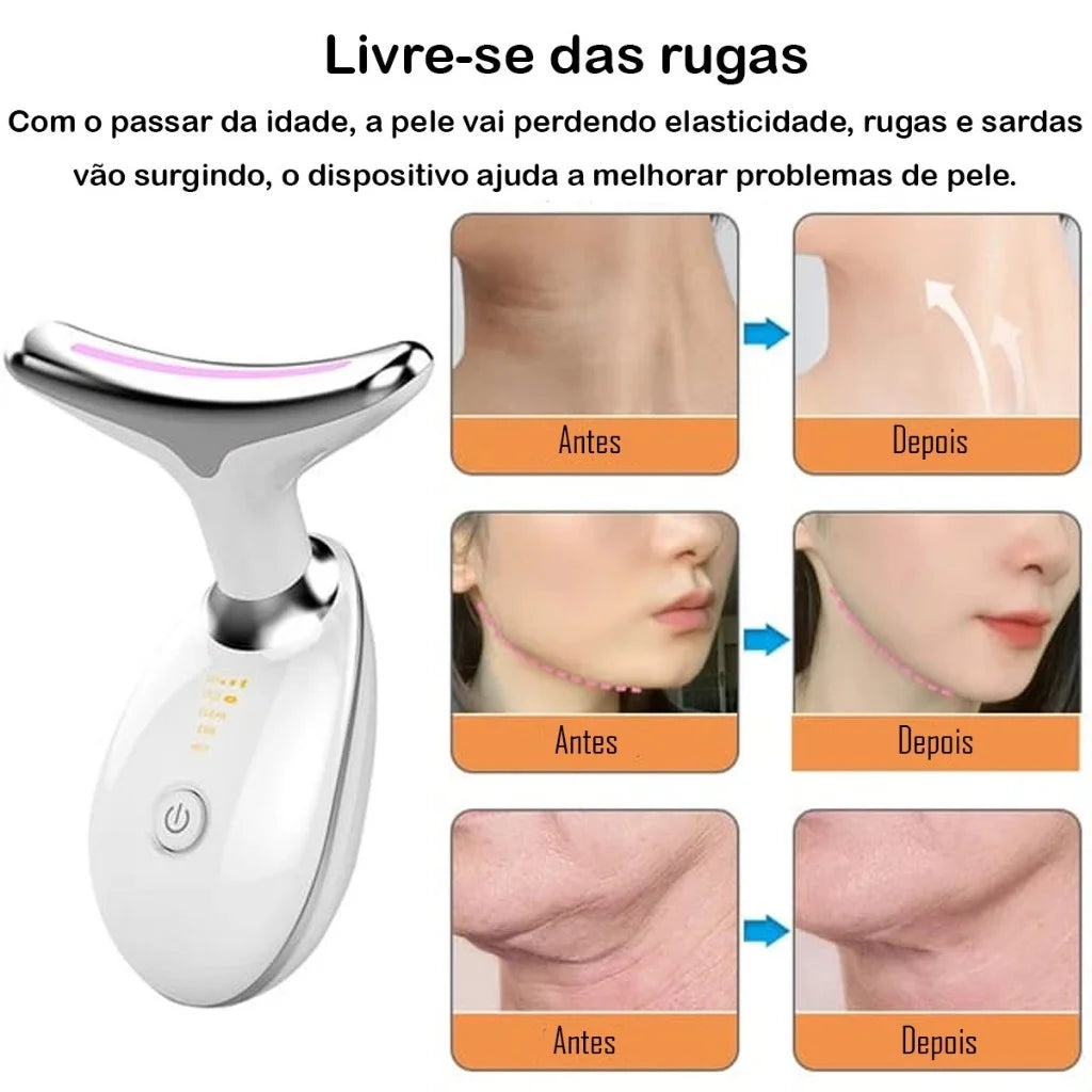 Portátil Beleza Pele Firmeza Pescoço Led Vibração Fóton Levanta A Anti-Rugas Remover Massageador