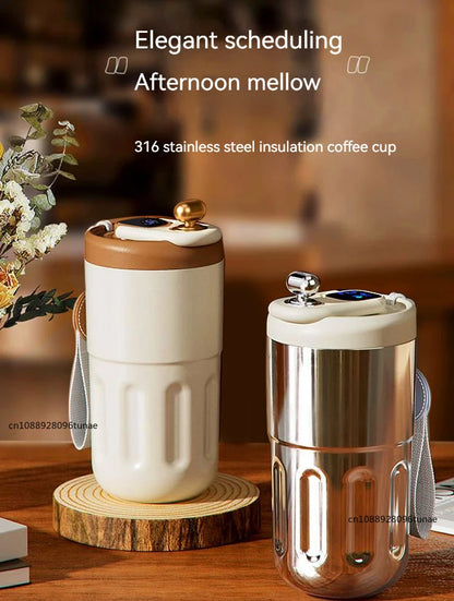 Copo de café com display digital inteligente de temperatura LED Garrafa térmica de aço inoxidável mantém frio e calor caneca térmica copo esportivo