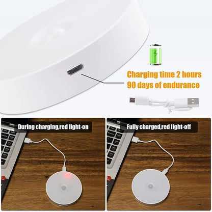 2 ~ 6 pacote sensor de movimento led night light usb recarregável 3 cores noite lâmpada armário guarda-roupa escada sem fio luz do armário