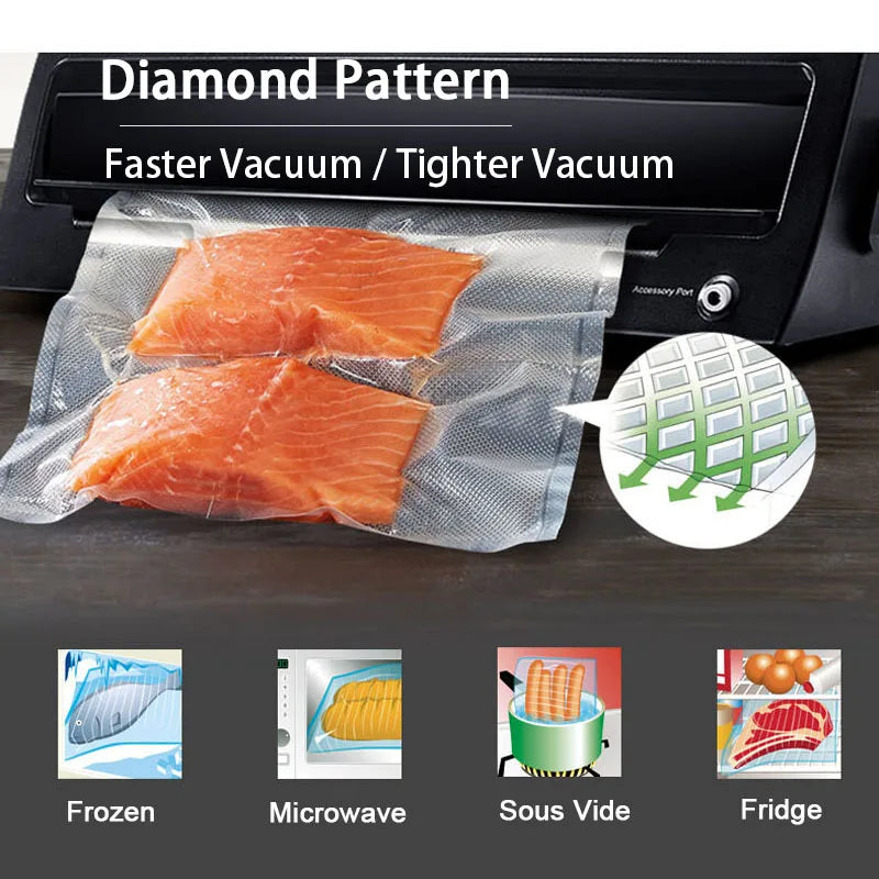 Sacos de embalagem de armazenamento a vácuo de alimentos para aferidor a vácuo carne frutas vegetais sous vide saco de cozinha 12/15/20/25/28cm 500cm/rolo