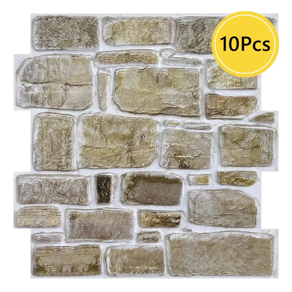 Painéis de parede de pedra falsa 3D, Peel and Stick Tile, Adesivo decorativo de parede, Auto-adesivo, 1 pc, 10pcs