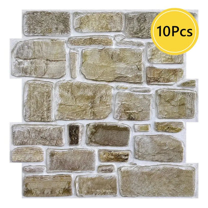 Painéis de parede de pedra falsa 3D, Peel and Stick Tile, Adesivo decorativo de parede, Auto-adesivo, 1 pc, 10pcs