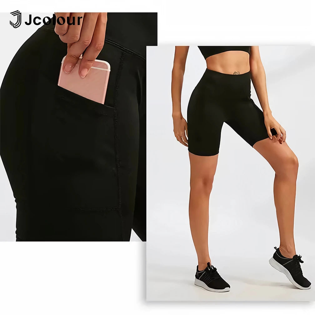 Shorts de ginástica femininos，Calça de ioga elástica，Shorts de bolso portátil，Calça legging de corrida，Respirável no verão