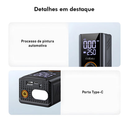 Bomba de Inflação Portátil Sem Fio 60W, Bateria 1800mAh*2, 5 Modos (Carro/Bicicleta/Moto), LED, Desligamento Automático, Type-C