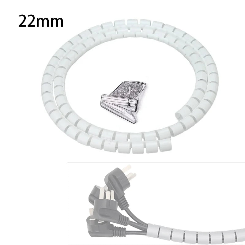 Protetor de capa de cabo, 2m, 8/10/16/22mm, organizador de mesa, cabo de computador, tubo de mordida, clipe, ferramentas de gerenciamento, enrolador espiral