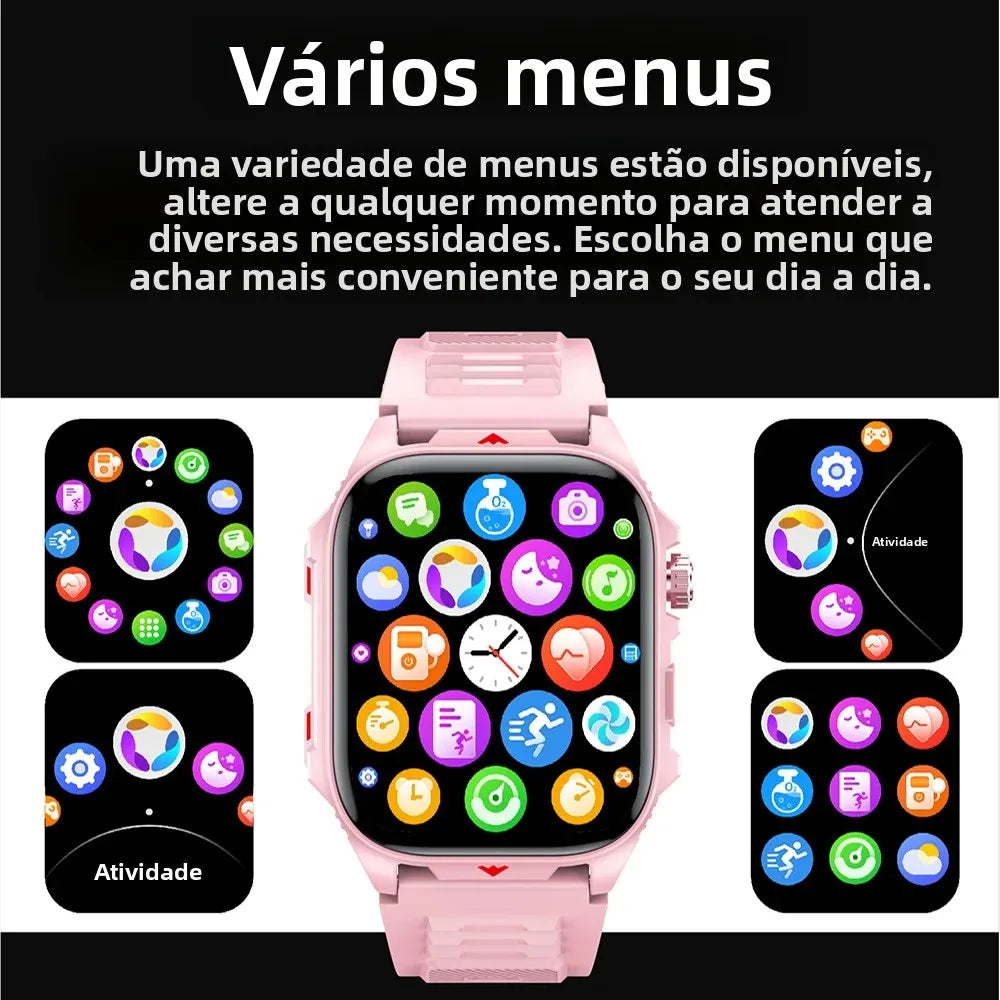 Relógio Inteligente Eletrônico com Chamada BT, Monitor de Frequência Cardíaca, Smartwatch, Rastreador de Fitness, Relógios Esportivos à Prova d'Água para Homens e Mulheres Android 2026