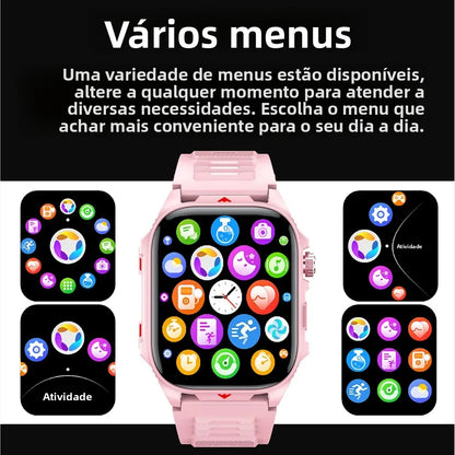 Relógio Inteligente Eletrônico com Chamada BT, Monitor de Frequência Cardíaca, Smartwatch, Rastreador de Fitness, Relógios Esportivos à Prova d'Água para Homens e Mulheres Android 2026