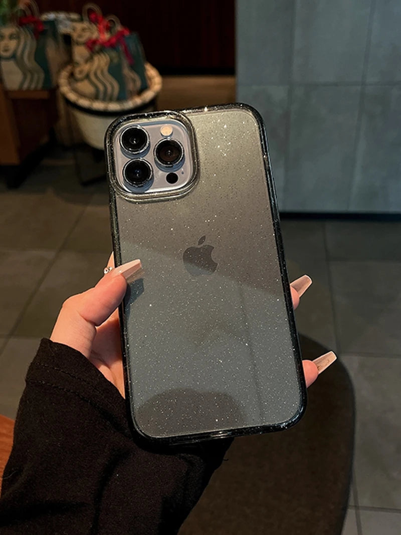 Luxo bling glitter claro caso de telefone para iphone 11 12 13 14 15 16 17 pro xr xs max mini plus à prova de choque macio transparente capa