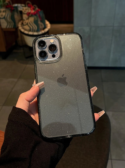 Luxo bling glitter claro caso de telefone para iphone 11 12 13 14 15 16 17 pro xr xs max mini plus à prova de choque macio transparente capa