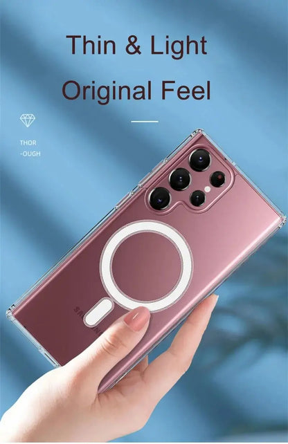 Moda clara magnética magsafe caso de carga sem fio para samsung galaxy s25 s24 s23 s22 s21 s20 plus fe ultra casos anti-queda