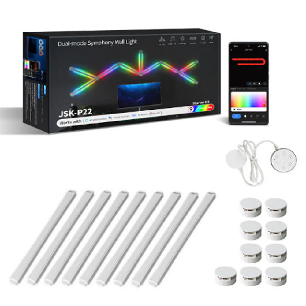 Luz de emenda diy atmosfera luz rgb inteligente luz de parede lâmpada controle voz para sala esports quarto barra decoração luz da noite