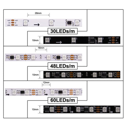 Ws2811 ws2812b ws2813 ws2815 30/60/144 pixels/leds/m 5050 rgbic tira led inteligente ws2812 luz ic endereçável individualmente dc5v/12v