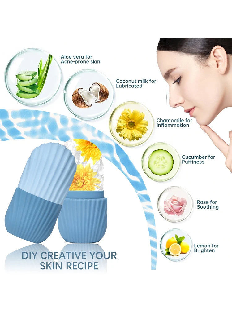 Massageador de rolo de gelo de silicone para rosto, olhos - cuidados naturais da pele, resfriamento e eliminação de bolsas para os olhos, reutilizáveis e calmante