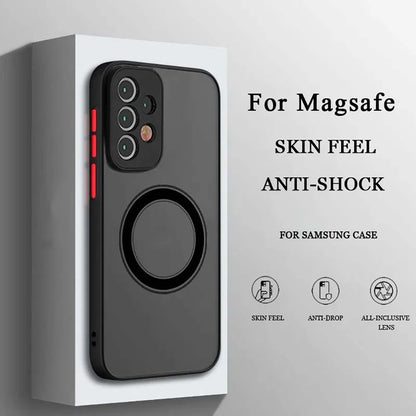 Luxo magsafe caso de carga sem fio para samsung galaxy s20 s21 s22 s23 fe s24 s25 plus s25 ultra à prova de choque fosco claro capa