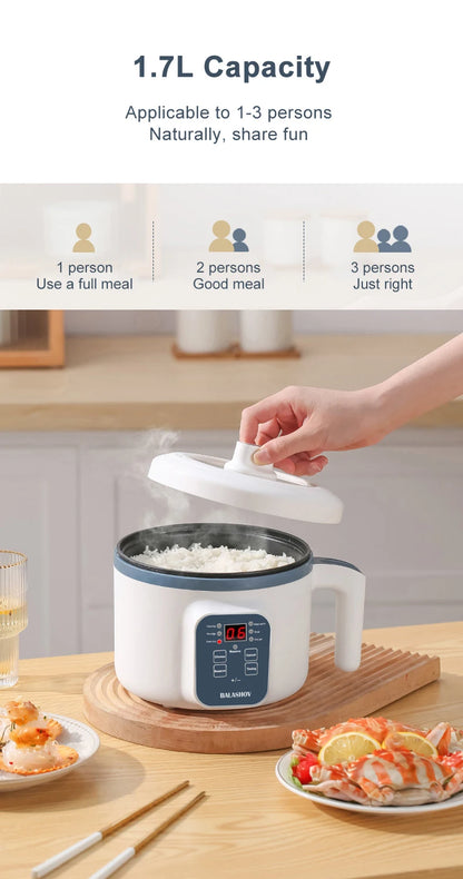 Panela elétrica de arroz 1,7l, camada dupla única, 220v, multifogão, antiaderente, mecânica inteligente, multicooker, panela de arroz no vapor para casa