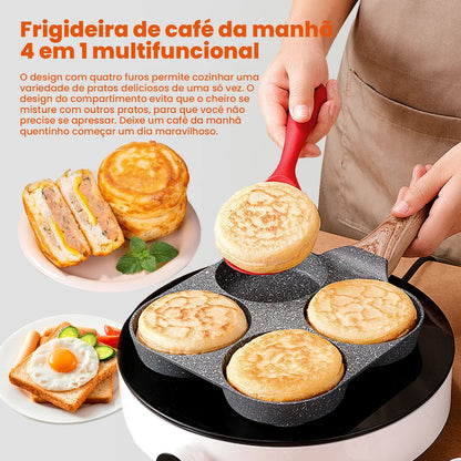 Frigideira Antiaderente Multifuncional 4 Funções para Ovos, Hambúrguer e Omelete