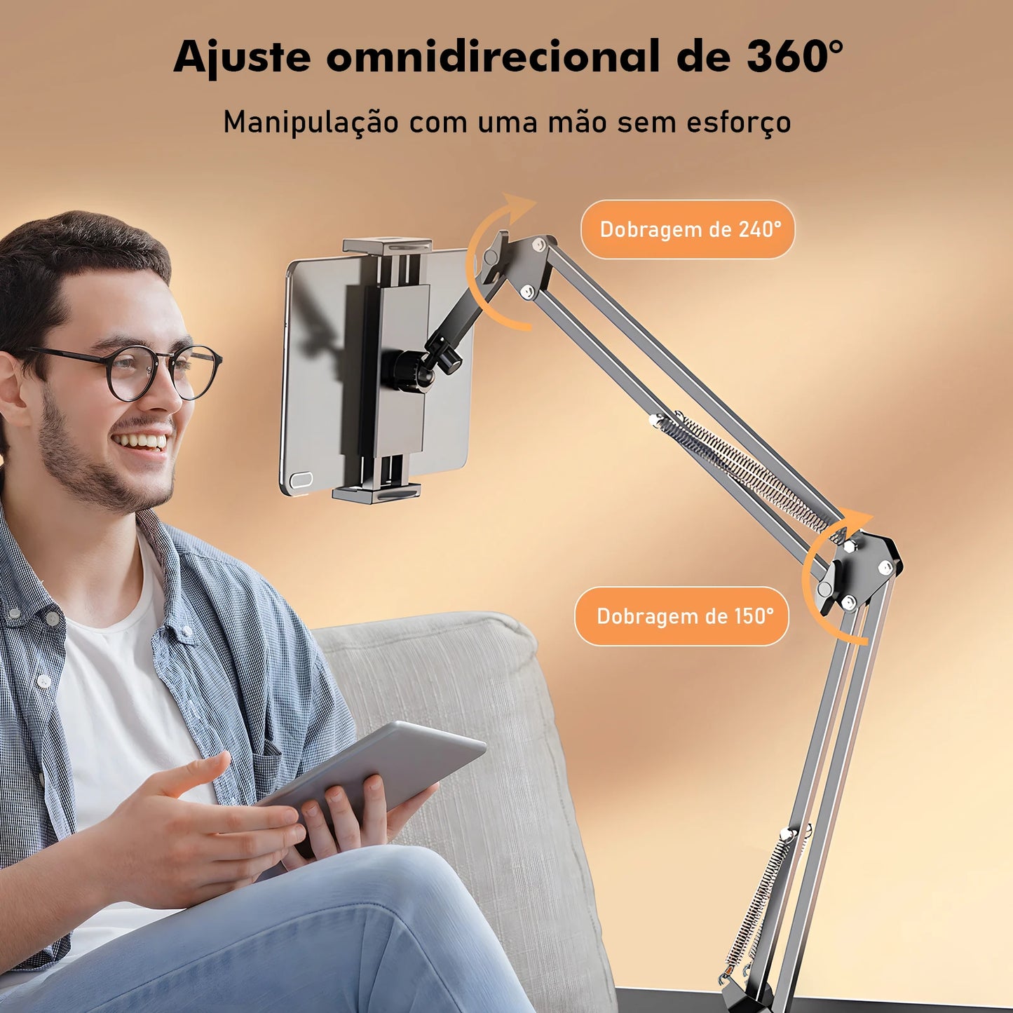 Suporte de Braço Metálico Articulado para Cabeceira - Ajuste 360°, Compatível com Celular e Tablet, Fácil Instalação, Coibeu